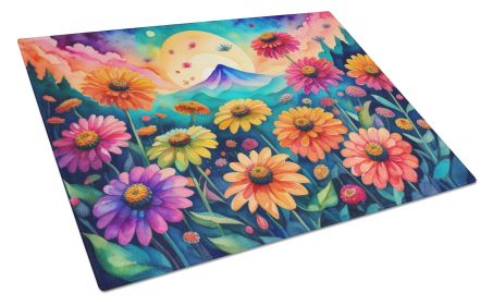 NEW Zinnias in Color Glass Cutting Board Decorative Tempered Glass Kitchen Cutting and Serving Board Large Size Chopping Board