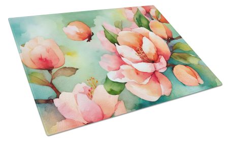 Delaware Peach Blossom in Watercolor Glass Cutting Board Decorative Tempered Glass Kitchen Cutting and Serving Board Large Size Chopping Board