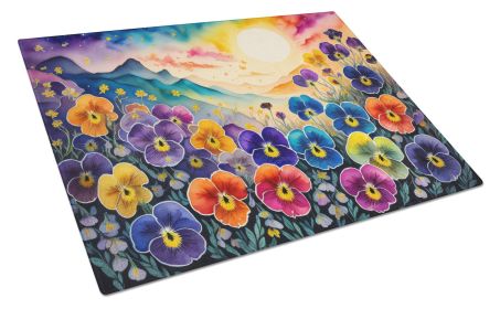 NEW Pansies in Color Glass Cutting Board Decorative Tempered Glass Kitchen Cutting and Serving Board Large Size Chopping Board