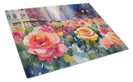 NEW New York Roses in Watercolor Glass Cutting Board Decorative Tempered Glass Kitchen Cutting and Serving Board Large Size Chopping Board (Default: Default)