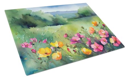 NEW North Dakota Wild Prairie Roses in Watercolor Glass Cutting Board Decorative Tempered Glass Kitchen Cutting and Serving Board Large Size Chop (Default: Default)
