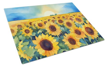 NEW Kansas Sunflowers in Watercolor Glass Cutting Board Decorative Tempered Glass Kitchen Cutting and Serving Board Large Size Chopping Board (Default: Default)