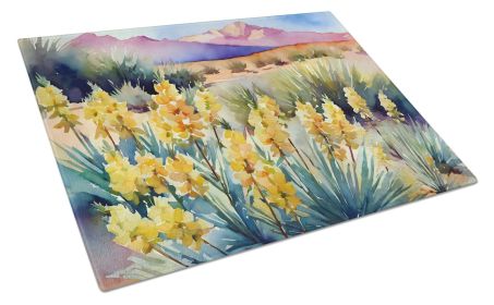 NEW New Mexico Yucca Flower in Watercolor Glass Cutting Board Decorative Tempered Glass Kitchen Cutting and Serving Board Large Size Chopping Boa (Default: Default)