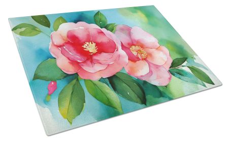 NEW Alabama Camellia in Watercolor Glass Cutting Board Decorative Tempered Glass Kitchen Cutting and Serving Board Large Size Chopping Board (Default: Default)
