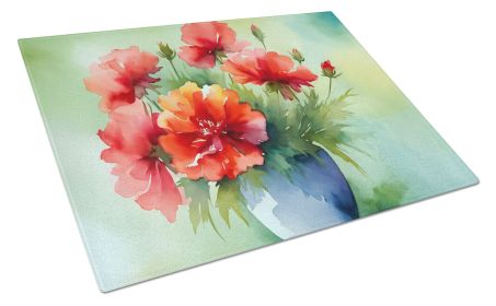 NEW Ohio Scarlet Carnations in Watercolor Glass Cutting Board Decorative Tempered Glass Kitchen Cutting and Serving Board Large Size Chopping Boa (Default: Default)