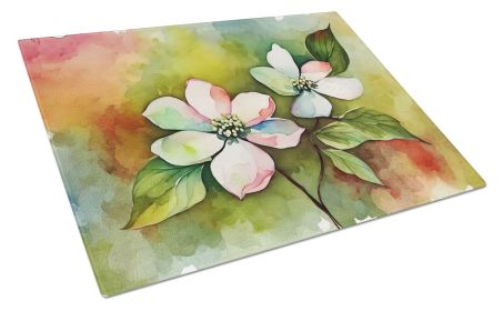 NEW Virginia American Dogwood in Watercolor Glass Cutting Board Decorative Tempered Glass Kitchen Cutting and Serving Board Large Size Chopping B (Default: Default)